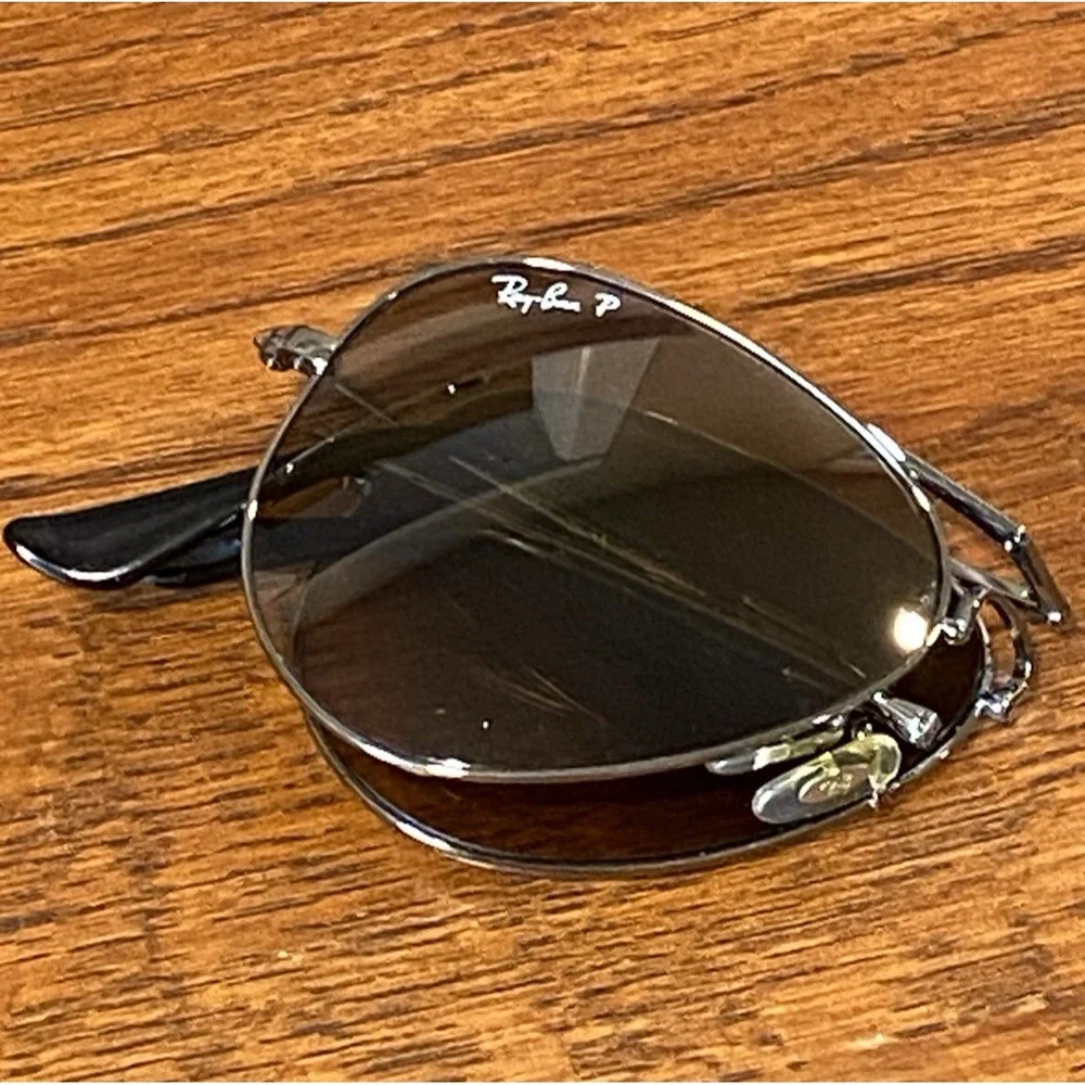 Ray-Ban RB 3479 004/M2 Folding Aviator Sunglasses Gunmetal Gray Brown Polarized